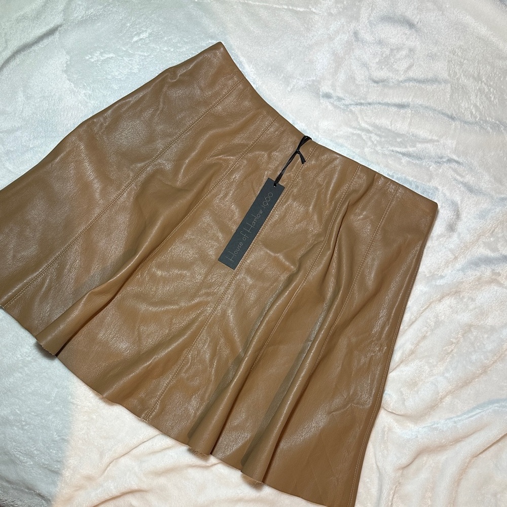 Harlow Tan Leather Skater Skirt